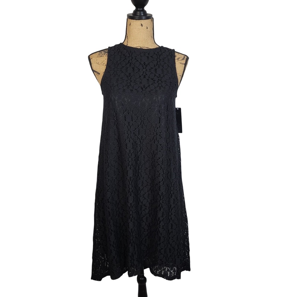 New w/tag APT. 9 Size 2 'Black Tie' Lined Lace Overlay A-line Floral Shift Dress
